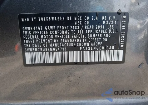 2024 Volkswagen Jetta 1.5T Sport from USA, damaged, VIN 3VWBM7BU9RM054796